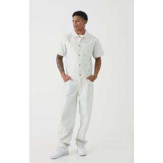 Mens Silver Relaxed Rigid Sliver Metallic Coated Denim Jumpsuit