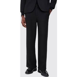Mens Black Wide Leg Boucle Smart Trouser