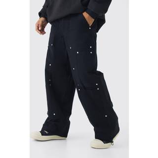 Mens Black Twill Elasticated Waist Baggy Carpenter Trousers