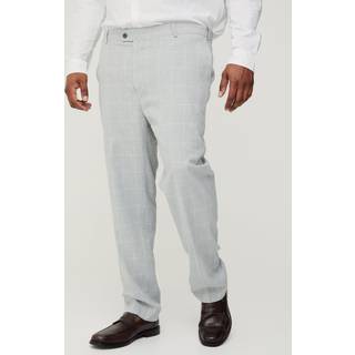 Mens Light Grey Plus Window Pane Check Skinny Fit Trousers