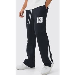 Mens Black Regular Fit Varsity Print Gusset Jogger