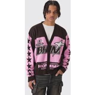 Mens Pink Oversized Boxy Moto Knitted Cardigan