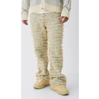 Mens Beige Relaxed Flare All Over Ripped Jeans