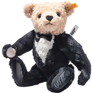 Steiff James Bond Teddy Bear Officiellt licensierad fylld djurplysch Samlingsgåva för James Bond-fans 5-vägs fogade och poserbara (Brown Black &