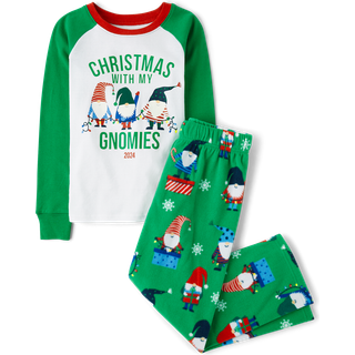B?rnenes sted Baby Kids 2 -stykker Familie Matchende Holiday Pyjama s?tter fleece gr?n jul med mine gnomies