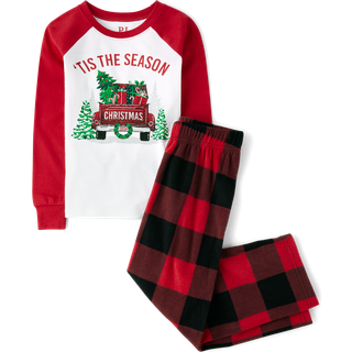 B?rnenes sted Baby Kids 2 -stykker Familie Matchende Holiday Pyjama Sets Fleece Red 'Det er s?sonen