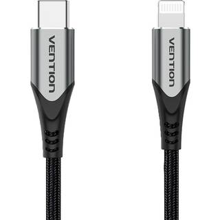 Vention vævet MFi USB-C til Lightning kabel - 2m - Sort/Grå