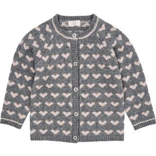 Copenhagen Colors Cashmere hjerte mønster cardigan Grey Mel/Taupe Combi 116 cm  Grå  116 cm  Unisex
