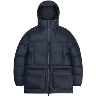 Rains Unisex Alta Long Puffer Cargo Jacket W3T4 Navy, L