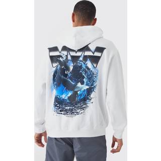 Mens White Regular Fit Dove Back Print Hoodie