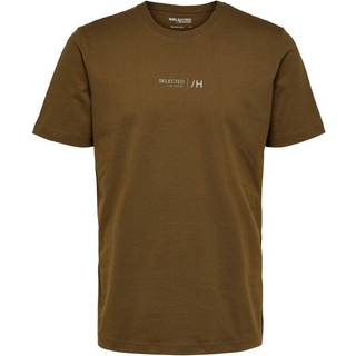 Selected Boris printet T-shirt i dark olive med rund hals til herre