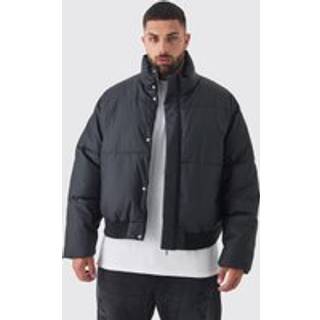 Mens Plus Matte PU Funnel Neck Puffer In Black