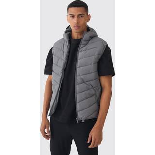 Mens Quilted Zip Through Hooded Gilet In Charcoal