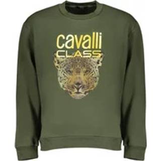 Cavalli Class Elegant Green Fleece Crew Neck Sweatshirt