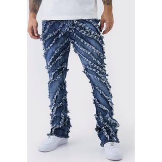 Mens Indigo Skinny Flare Wavey Distressed Jeans