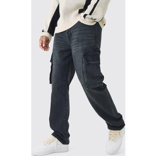 Mens Washed Black Tall Straight Rigid Cargo Jeans