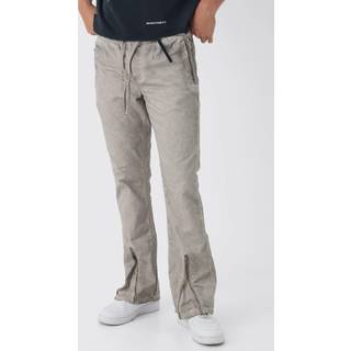 Mens Stone Elasticated Waist Slim Flare Oil Wash Zip Hem Trousers