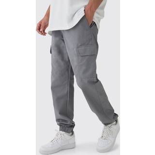 Mens Charcoal Elasticated Tapered Ripstop Cargo Trousers