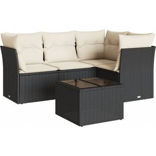 Sofasæt Til Haven 4 Dele Med Hynder Polyrattan - Sort og cremefarvet / Med bord