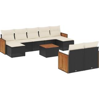 Sofasæt Til Haven 9 Dele Med Hynder Polyrattan Beige - Sort og cremefarvet / Med bord
