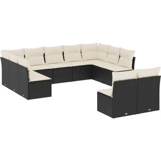 Sofasæt Til Haven 11 Dele Med Hynder Polyrattan Sort - Sort og cremefarvet / Uden bord