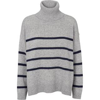 Lise Striped T-Neck - light grey mel. / sky captain XS - 70% Lambswool (Recycled), 30% Polyamide (Recycled) - Sweaters