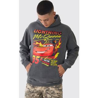 Mens Charcoal Oversized Pixar Cars Wash License Print Hoodie