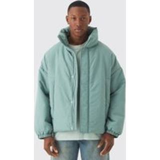 Mens Oversized Boxy Padded Funnel Neck Coat In Sage