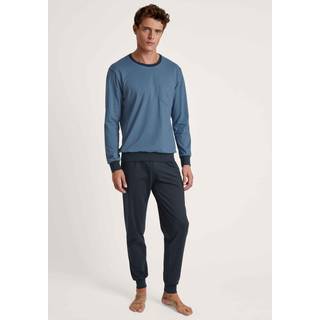 CALIDA Herren Pyjama blau Jersey-Baumwolle unifarben