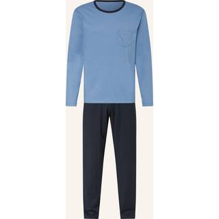 CALIDA Herren Pyjama blau Jersey-Baumwolle unifarben