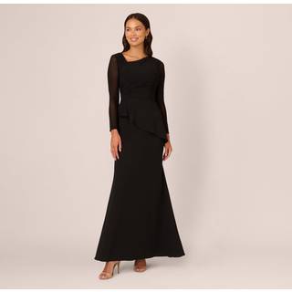 Adrianna Papell Adrianna Papell Knit Crepe Combo Mesh Black Gown
