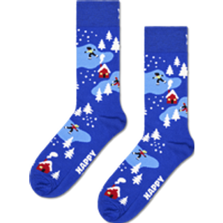 Blue Winter Night Crew Sock | Cozy & Colorful Winter Socks - Blue, Light Blue, Red, White - 41-46