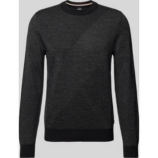 Sweater i ny uld med strikket mønster i to nuancer