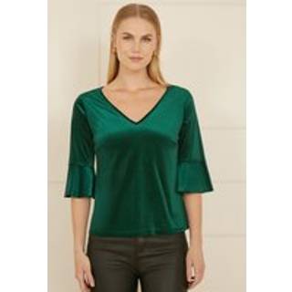 Yumi Yumi Green Velvet Relaxed Fit Top With Fluted Sleeves
