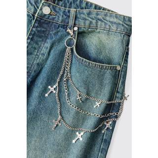 Mens Layered Cross Jean Chain In Silver