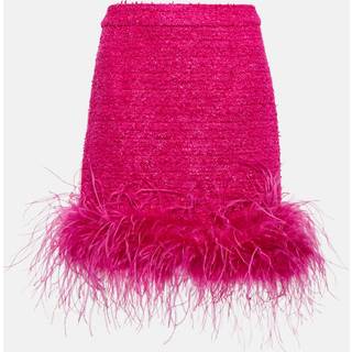 Rebecca Vallance Feather-trimmed tweed miniskirt - pink - XS