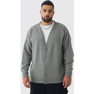 Mens Grey Plus Brushed Knit Oversized Drop Shoulder Cardigan