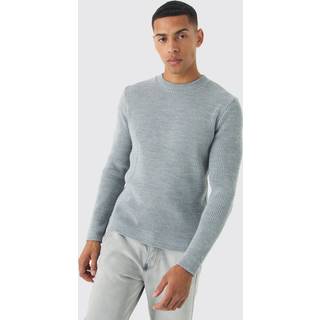 Mens Light Grey Regular Fit Rib Knit Jumper