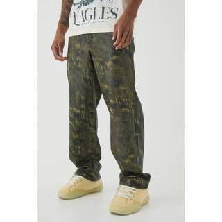 Mens Dark Green Relaxed Washed Pu Trousers