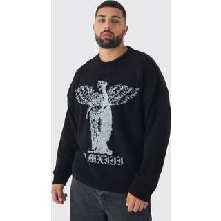 Mens Black Plus Boucle Knit Renaissance Crew Neck Jumper
