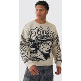 Mens Ecru Oversized Boxy Brushed Mono Renaissance Knitted Jumper