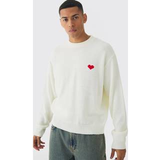 Mens Ecru Oversized Boxy Heart Jumper