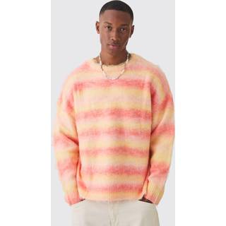 Mens Orange Oversized Boxy Brushed Stripe Knitted Jumper