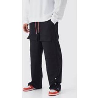 Mens Black Elasticated Wide Leg Nylon Popper Hem Trousers