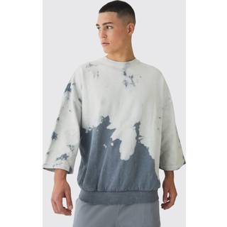 Mens Grey Oversized Bleach Dye Half Sleeve Loopback Sweatshirt