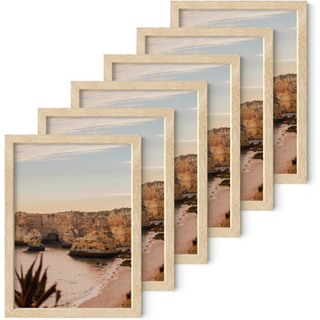 Haus og nuancer billedramme 5x7 inches beige eg sæt med 6 naturlige træbilleder til vægcollage