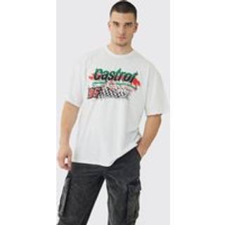 Mens White Tall Oversized Castrol GTX License Print T-Shirt