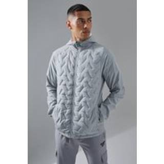 Mens Light Grey Man Active Quilted Hooded Jacket