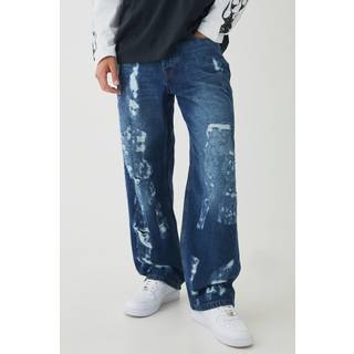 Mens Mid Blue Relaxed Distressed Nibbled Jeans