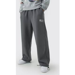 Mens Charcoal Wide Leg Tie Cuff Double Waistband Joggers